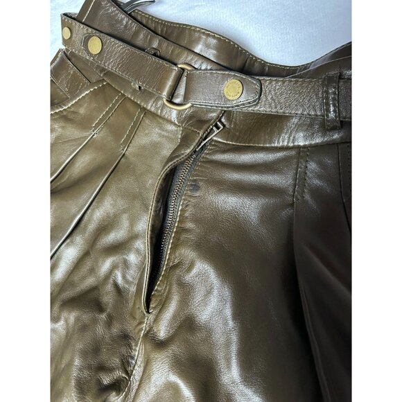 Belstaff Womens Size XS Leather Pleated Shorts With Belt In Brown - Picture 14 of 16